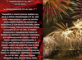 VÍDEO: Fogos de artifício em toda Manaus celebram 5 anos de atuação do “CV” no Amazonas