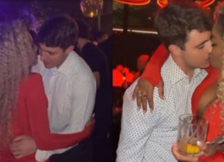 Pegação! Cariúcha e filho de Gugu Liberato dão beijão em festa de João Silva