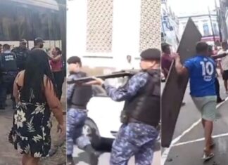 VÍDEO: Imagens mostram guarda enforcando ambulante e ameaçando idoso com arma no Centro de Manaus