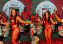 Isabelle Nogueira encanta público da Grande Rio em estreia com figurino artesanal e ousado