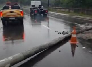Chuva forte derruba poste e causa transtornos na Avenida do Turismo em Manaus