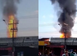 Incêndio destrói oficina e gera tensão próximo a posto de gasolina em Manaus