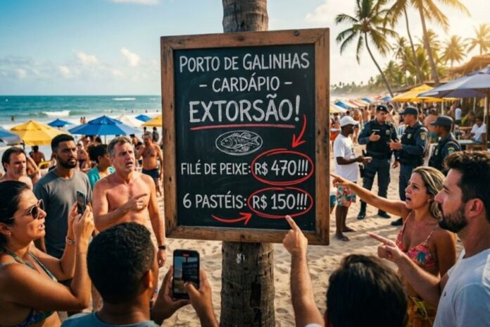 Cardapio-de-praia-exibe-file-de-peixe-a-R-470-e-seis-pasteis-por-R-150-em-Porto-de-Galinhas-reacendendo-denuncia-de-extorsao