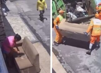 VÍDEO: Gari leva sofá que estava secando ao sol, confundindo com descarte