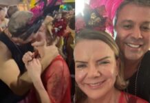 VÍDEO: Em clima de folia, Lindbergh não resiste aos encantos de Gleisi e lhe tasca um beijão de língua