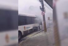 Incêndio em ônibus do transporte público causa tensão próximo ao T1, em Manaus