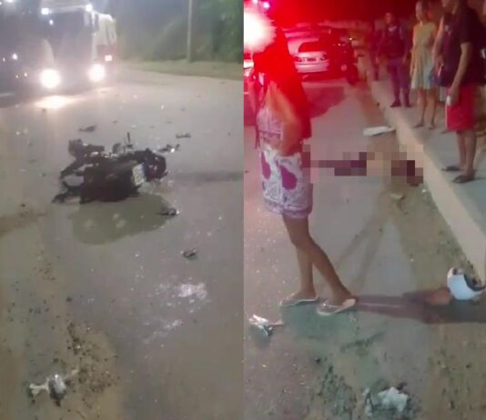 Colisão com carreta mata motociclista na AM-010 e deixa filho pequeno gravemente ferido