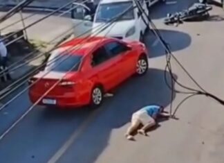 Acidente entre moto e ônibus deixa homem ferido no Petrópolis em Manaus