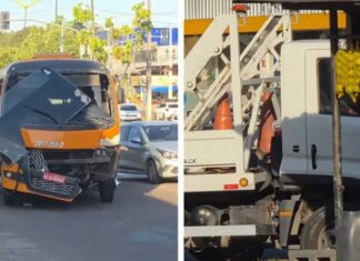 Coletivo ‘Amarelinho’ fica danificado após colisão com veículo do Detran na zona norte