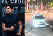 Veja o momento em que S10 avança sinal vermelho e provoca colisão com motociclista