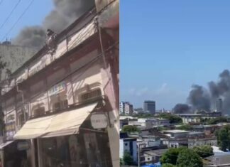 Após susto, bombeiros controlam incêndio que espalhou fumaça pelo Centro de Manaus