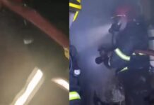 Homem é retirado de casa em chamas por bombeiros durante incêndio no bairro Cachoeirinha