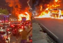 VÍDEO: Ônibus da linha 500 é destruído por incêndio na Avenida Constantino Nery em Manaus