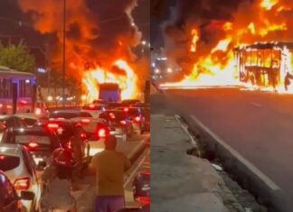VÍDEO: Ônibus da linha 500 é destruído por incêndio na Avenida Constantino Nery em Manaus