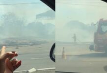 Chamas provocam intensa fumaça após incêndio em posto abandonado na Efigênio Salles