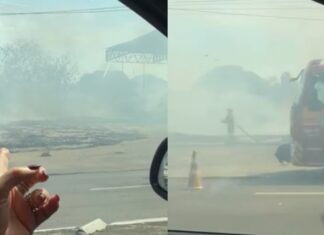 Chamas provocam intensa fumaça após incêndio em posto abandonado na Efigênio Salles