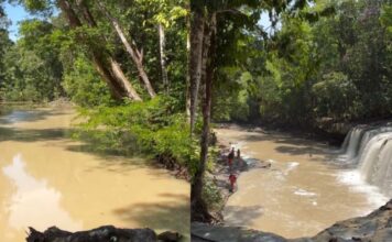 Rio Urubu aparece barrento após poluição e Cachoeira Natal é fechada em Presidente Figueiredo