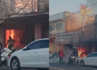 Churrascaria pega fogo e chama atenção de moradores no Educandos, em Manaus