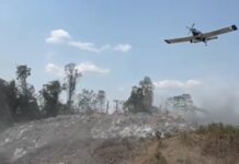 Thrush S2R-510 é usado para conter chamas em área de descarte irregular de resíduos na zona Leste de Manaus