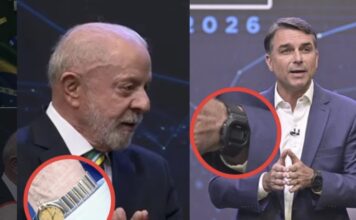 No debate presidencial, Lula aparece com relógio de R$ 42 mil e Flávio Bolsonaro com acessório de R$ 449