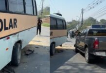 Colisão na AM-010 envolve caminhonete e ônibus escolar; ninguém fica ferido