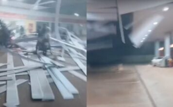 Vídeo: Motociclista se abriga da chuva e vê teto desabar diante dele em Iranduba